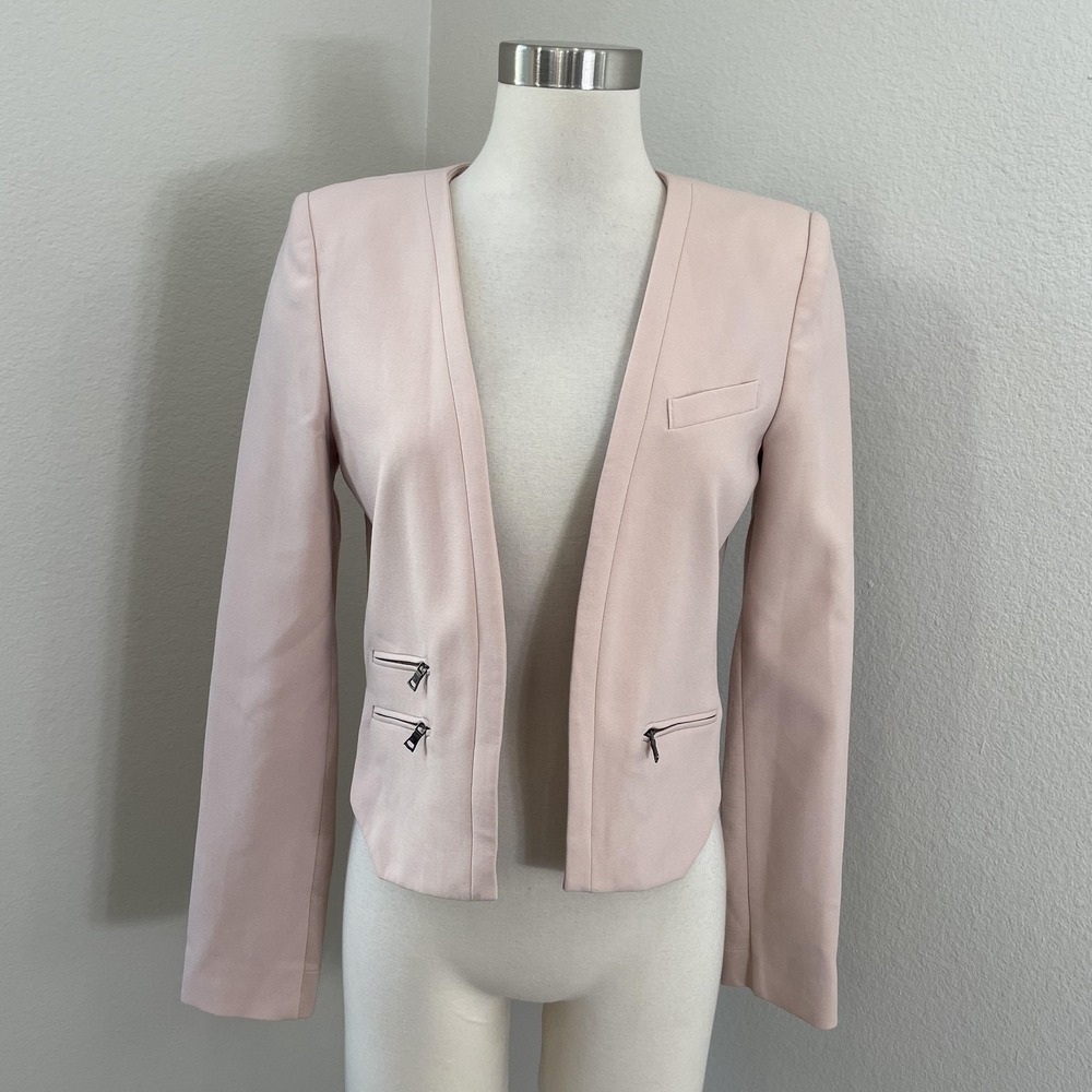 BCBGMAXAZRIA Blazer Womens Small Bare Pink Open Front Crop Jacket